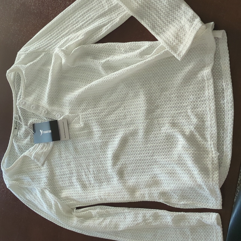 White Henley style shirt